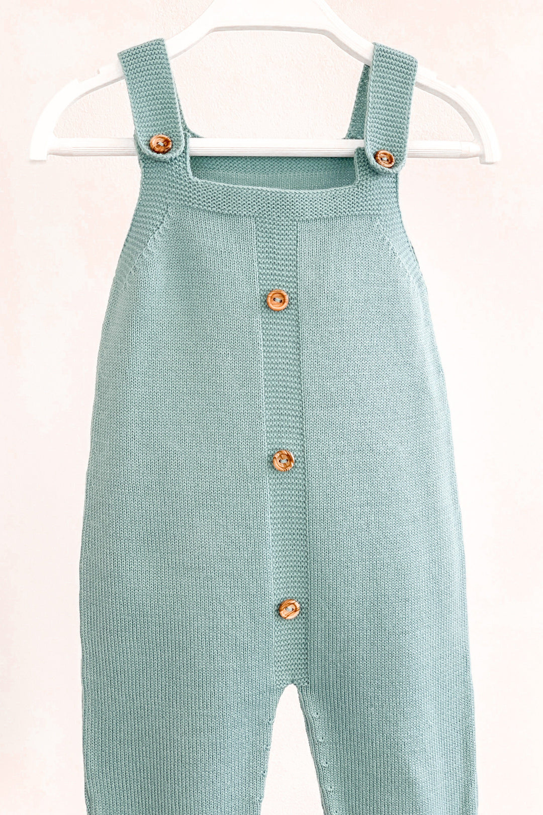 Granlei "Quinn" Sage Green Knitted Button Dungarees | Millie and John