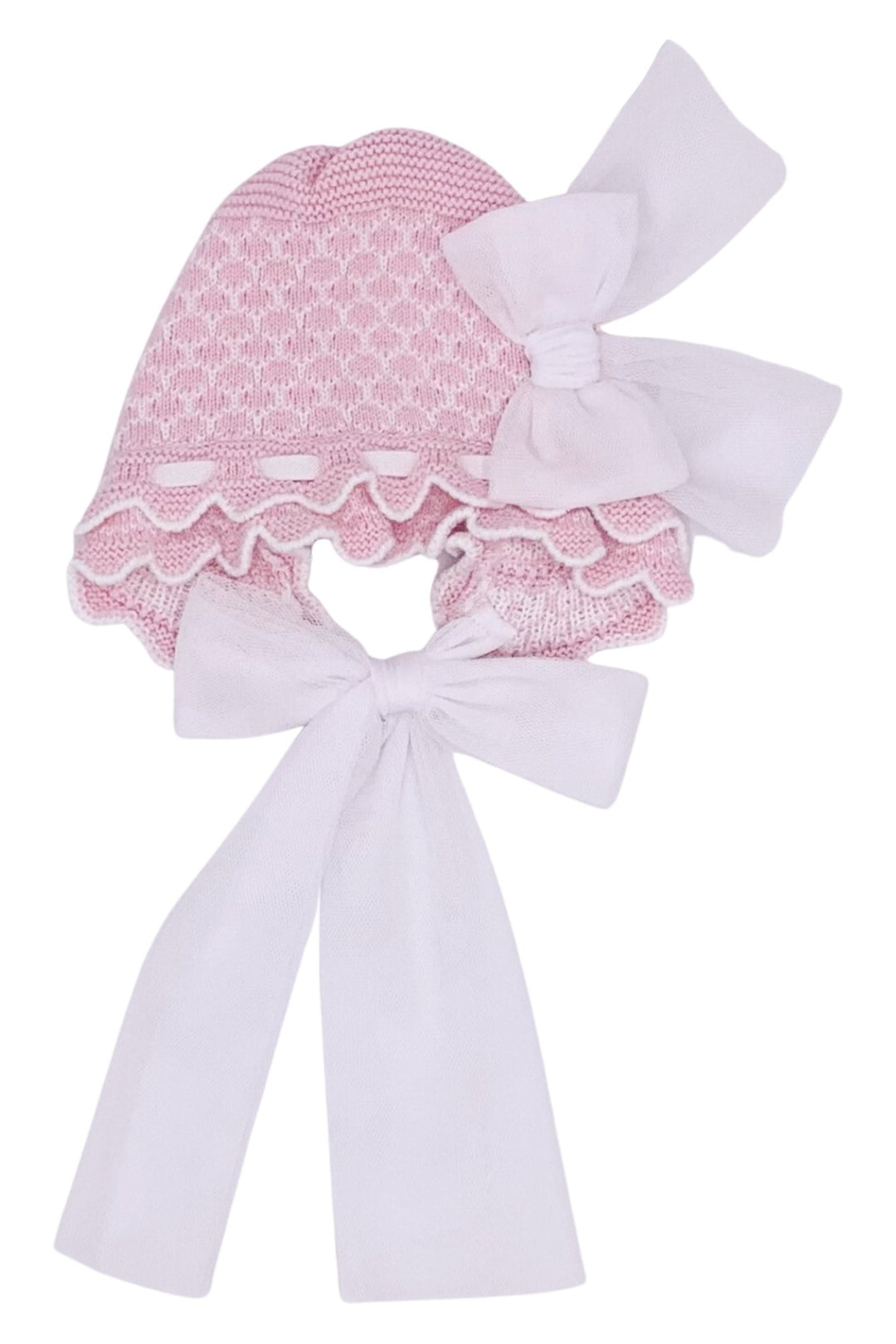 Rahigo Baby Pink Knit Tulle Bonnet - Millie and John