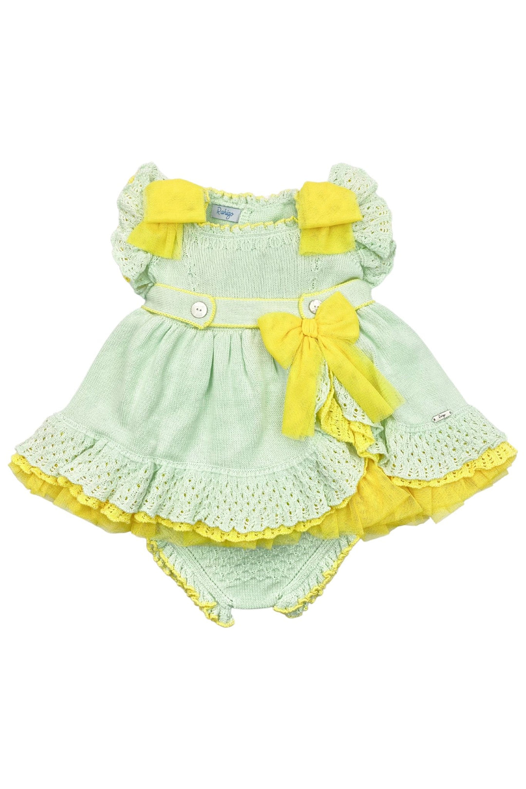 Rahigo "Beatrice" Mint & Yellow Knit Tulle Dress & Bloomers - Millie and John