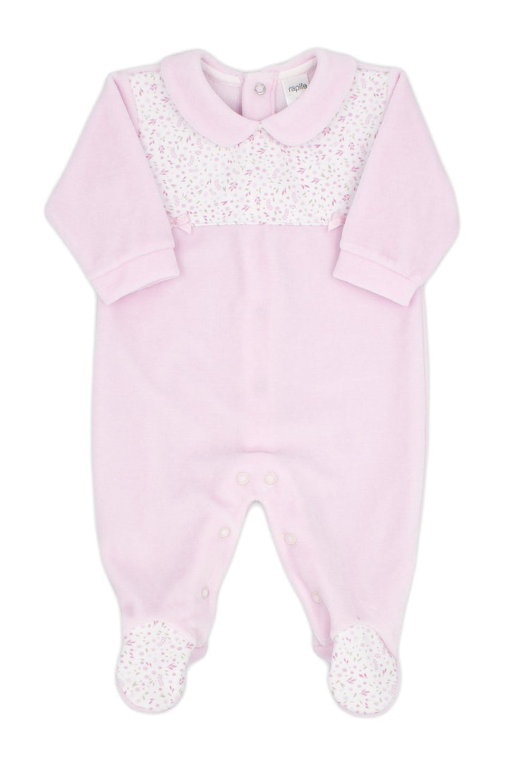 Rapife "Iris" Pink Velour Ditsy Floral Sleepsuit - Millie and John