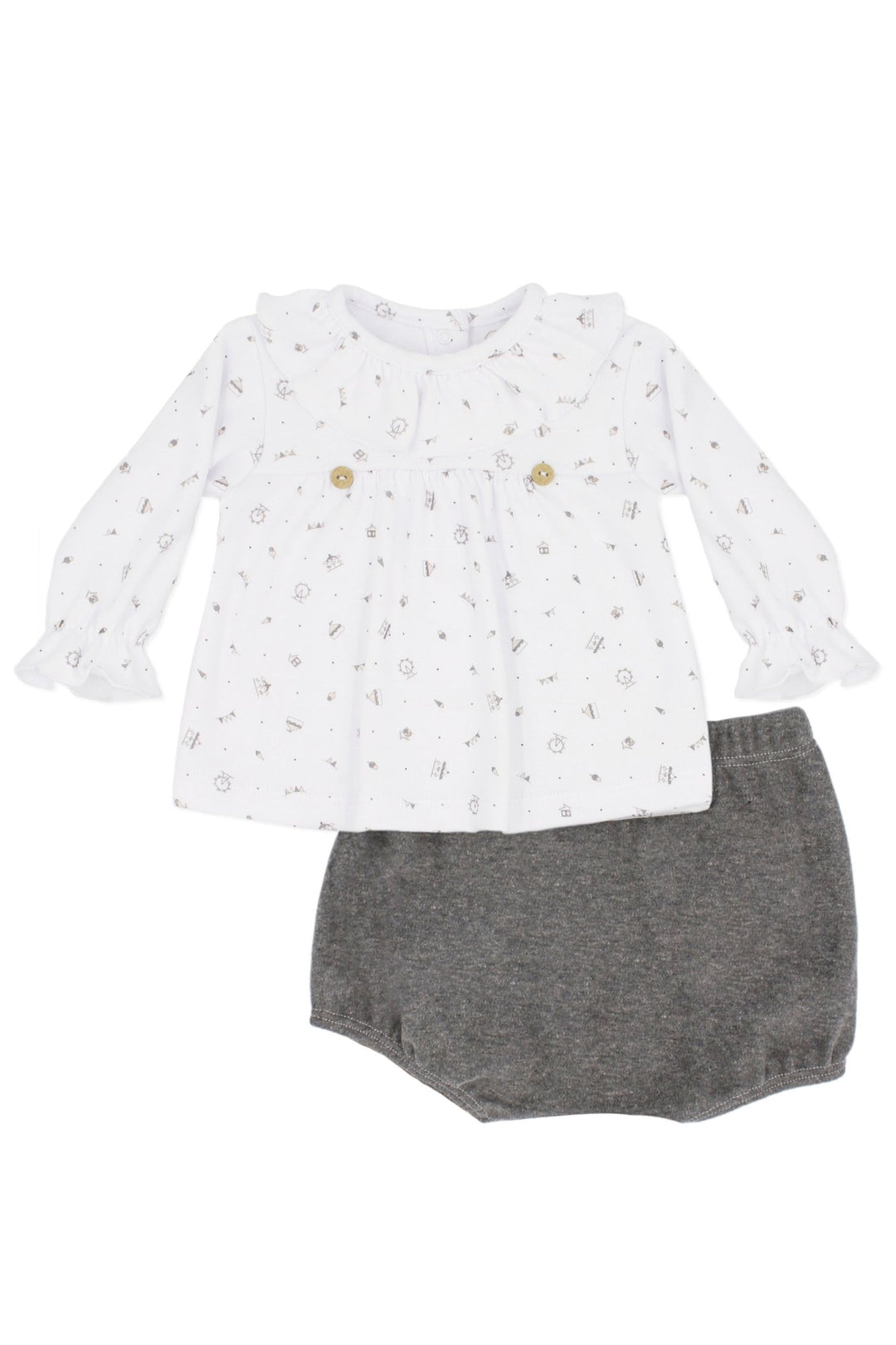 Rapife "Ivy" Grey Fairground Print Blouse & Bloomers - Millie and John