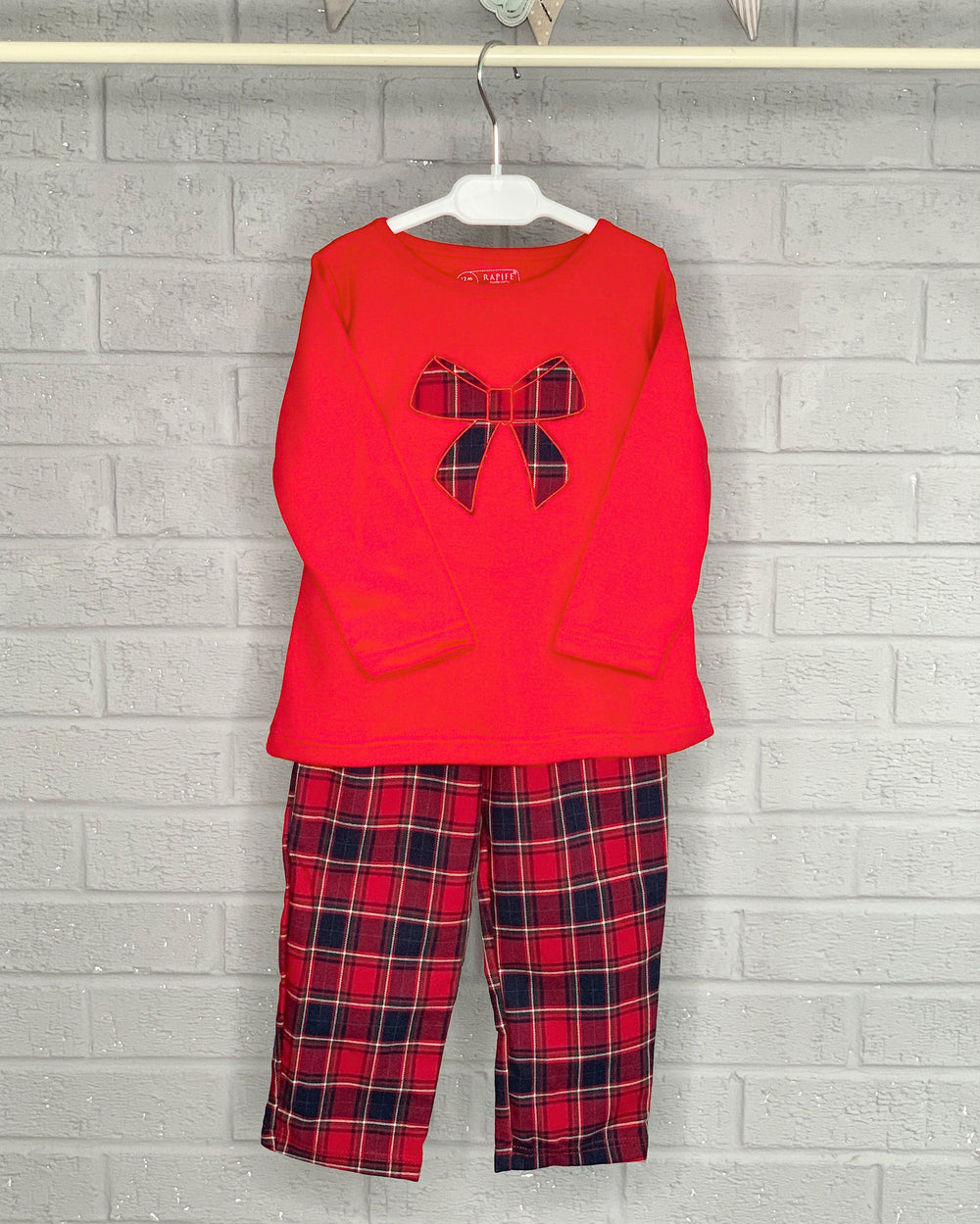 Rapife Red Tartan Bow Pyjamas | Millie and John