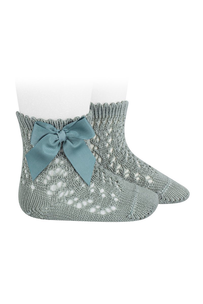 Condor Sage Green Ankle Openwork Bow Socks | Millie and John