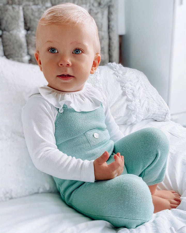 Granlei Sage Green Knitted Dungarees | Millie and John