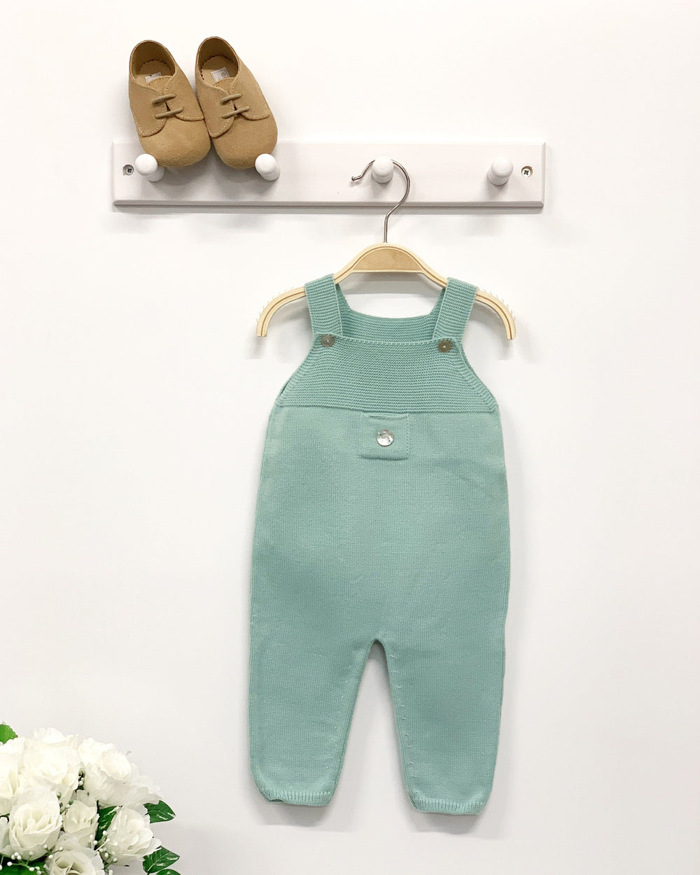 Granlei Sage Green Knitted Dungarees | Millie and John