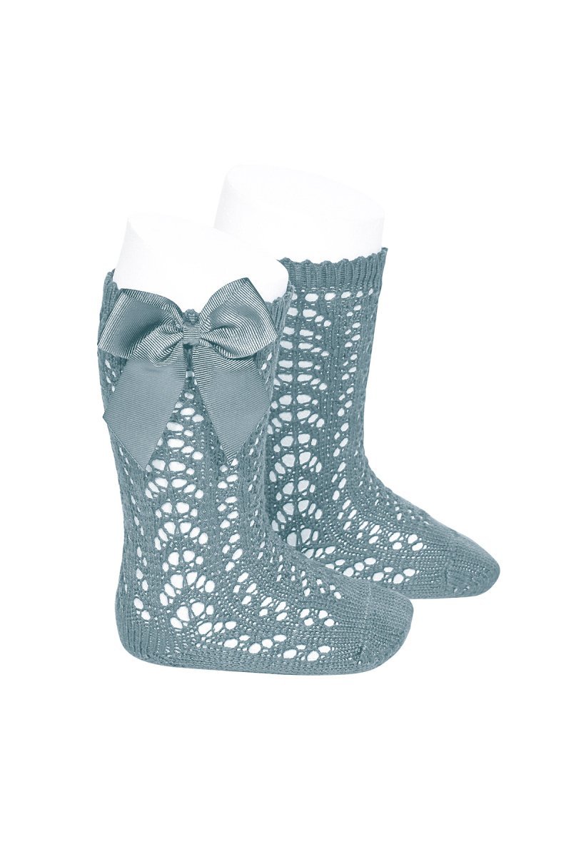 Condor Sage Green Lace Openwork Bow Socks | Millie and John