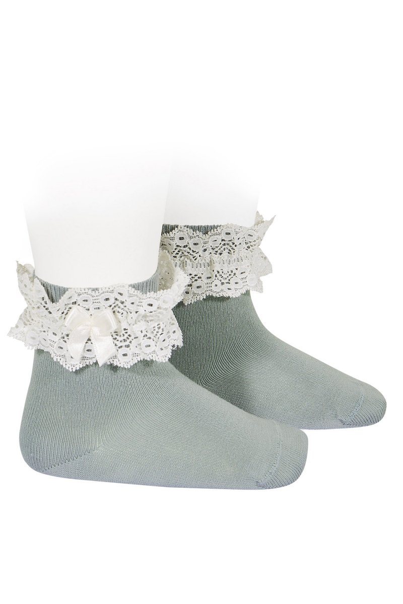 Condor Sage Green Lace Trim Ankle Socks | Millie and John