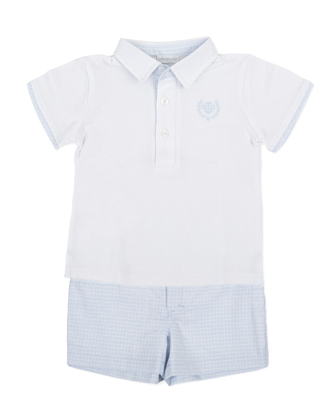 Tutto Piccolo "Saint" White Polo Shirt & Blue Shorts | Millie and John