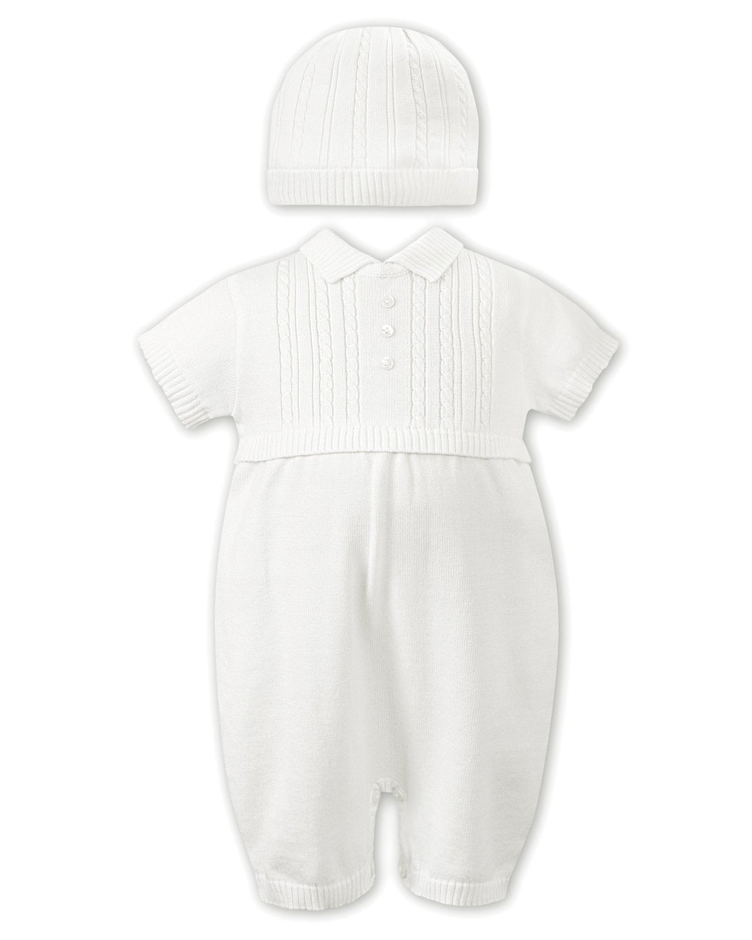 Sarah Louise "Alex" White Knit Romper & Hat - Millie and John