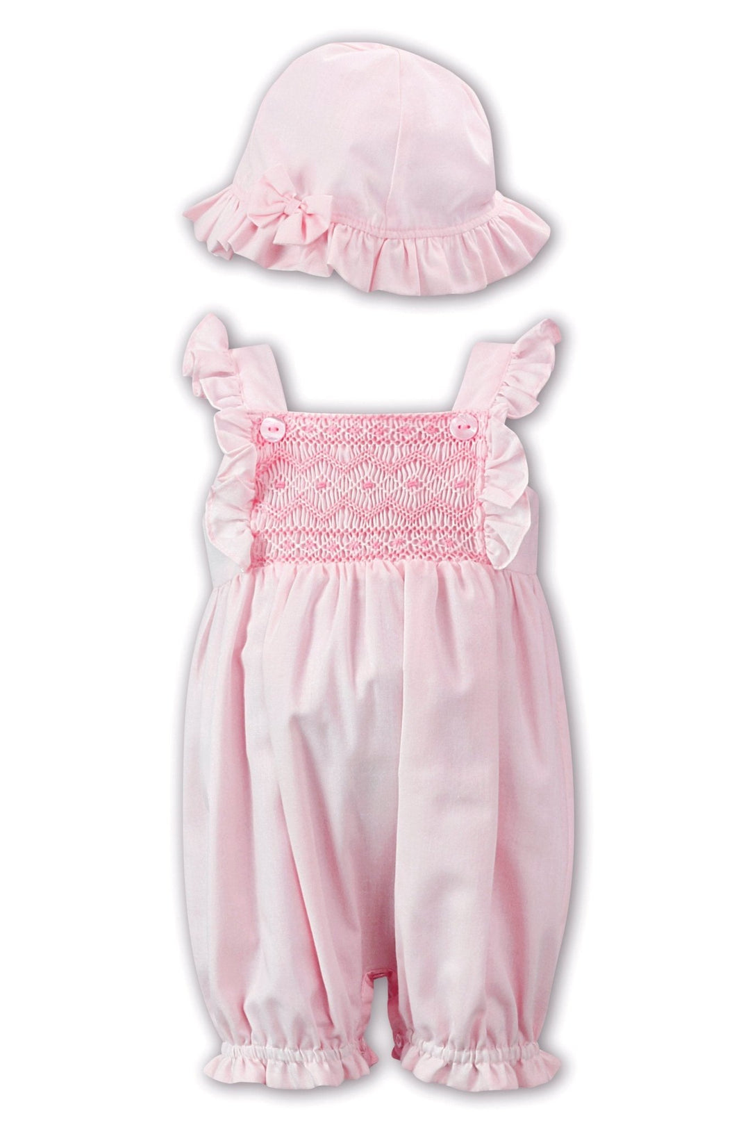 Sarah Louise "Paige" Pink Smocked Romper & Hat - Millie and John