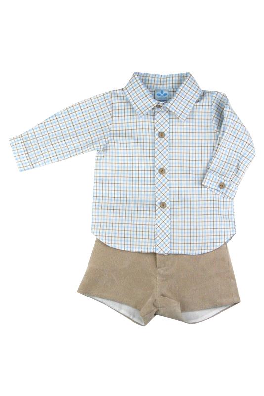 Sardon "Caleb" Blue & Beige Checked Shirt & Shorts - Millie and John