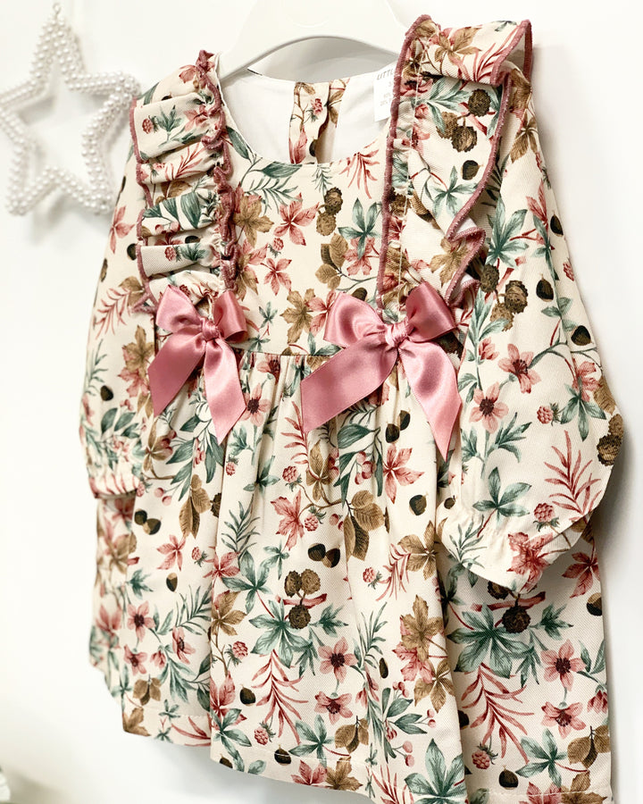 Little Nosh "Sylvie" Dusky Pink Vintage Print Dress | Millie and John