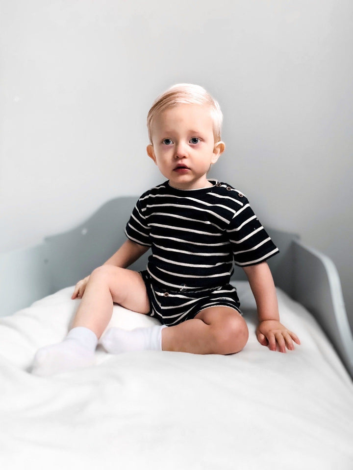 Babidu TERRY TOWELLING | Navy Striped Top & Jam Pants | Millie and John