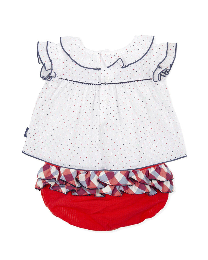Tutto Piccolo "Blair" Red & Navy Polka Dot Blouse & Bloomers - Millie and John
