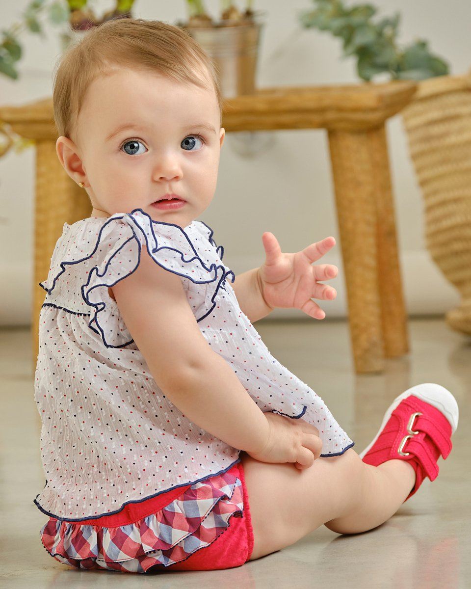 Tutto Piccolo "Blair" Red & Navy Polka Dot Blouse & Bloomers - Millie and John