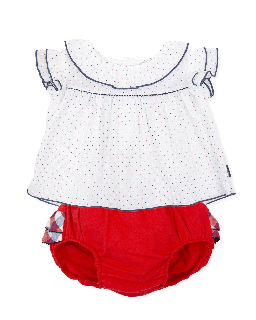 Tutto Piccolo "Blair" Red & Navy Polka Dot Blouse & Bloomers - Millie and John