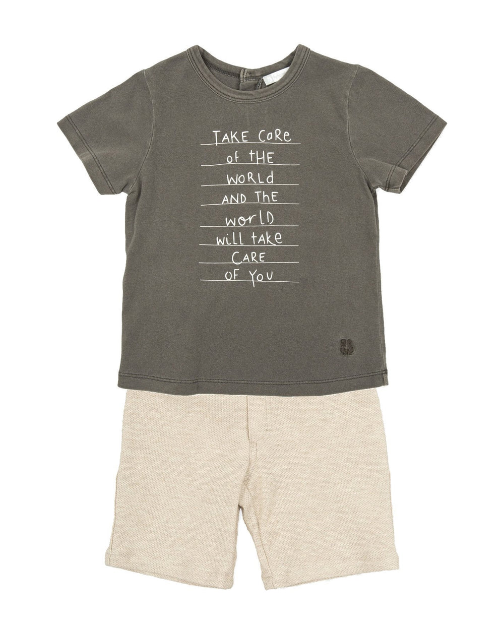 Tutto Piccolo "Cruz" Grey Slogan Tee & Shorts - Millie and John