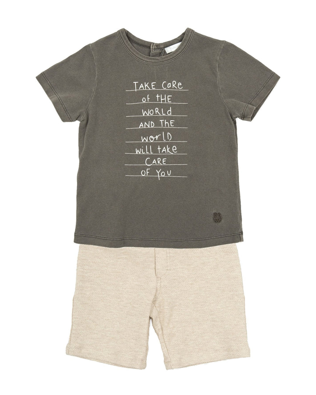 Tutto Piccolo "Cruz" Grey Slogan Tee & Shorts - Millie and John