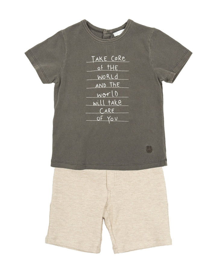Tutto Piccolo "Cruz" Grey Slogan Tee & Shorts - Millie and John