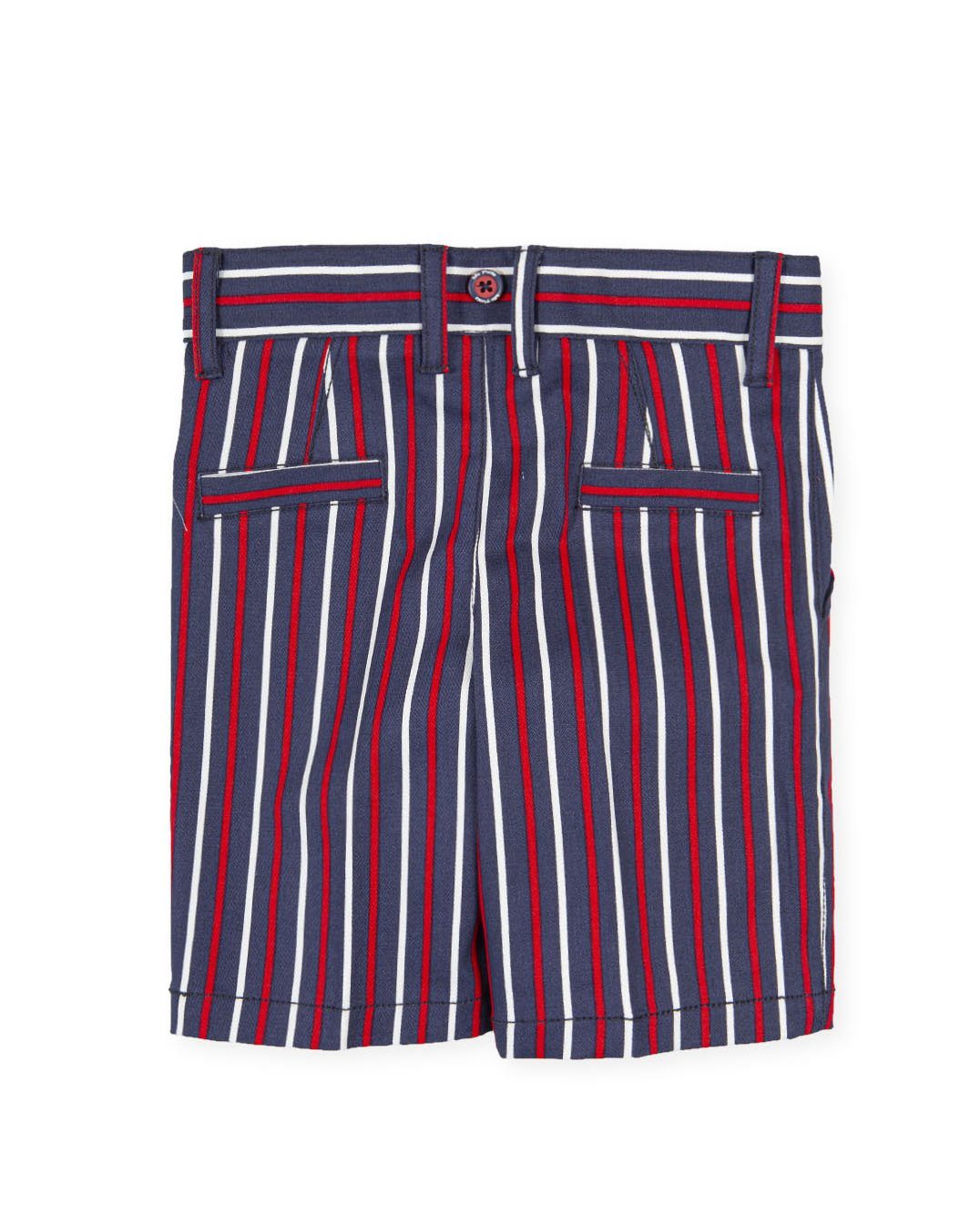 Tutto Piccolo "David" Shirt & Navy & Red Striped Shorts - Millie and John