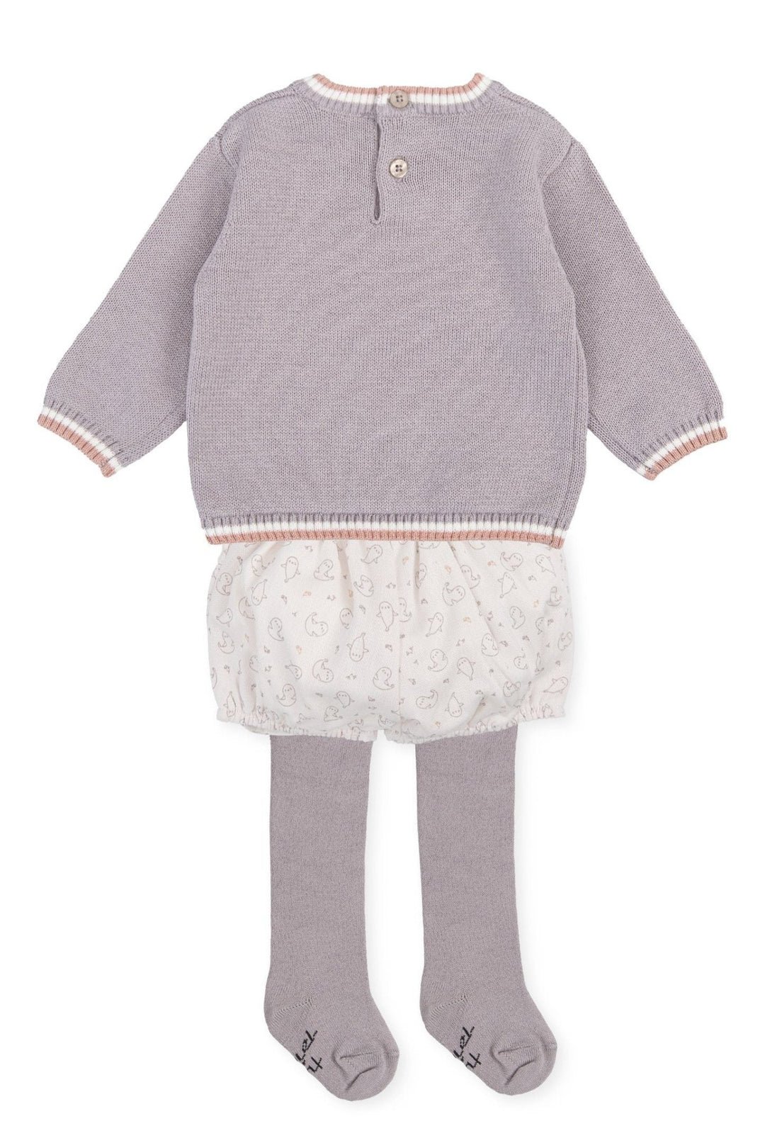 Tutto Piccolo "Devin" Grey Knit Seal Top, Jam Pants & Tights - Millie and John