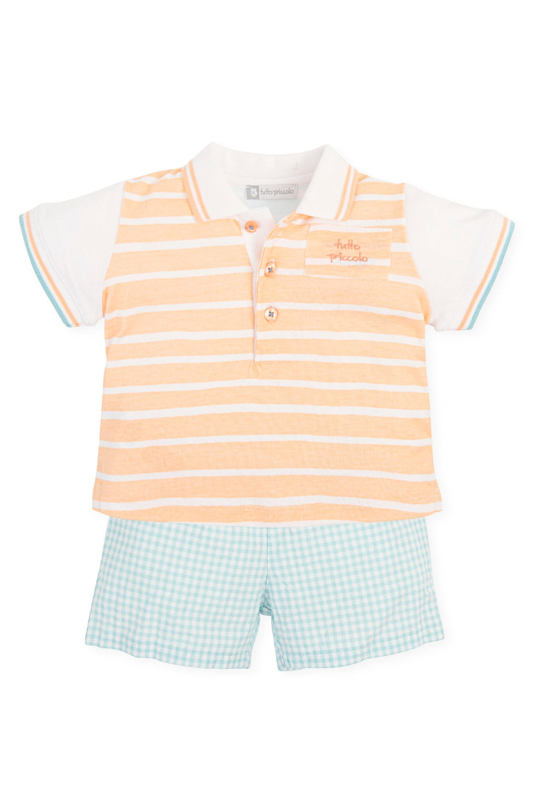 Tutto Piccolo "Gabriel" Peach & Aquamarine Polo Shirt & Shorts - Millie and John