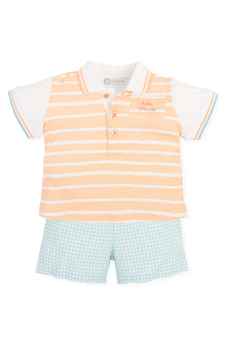 Tutto Piccolo "Gabriel" Peach & Aquamarine Polo Shirt & Shorts - Millie and John