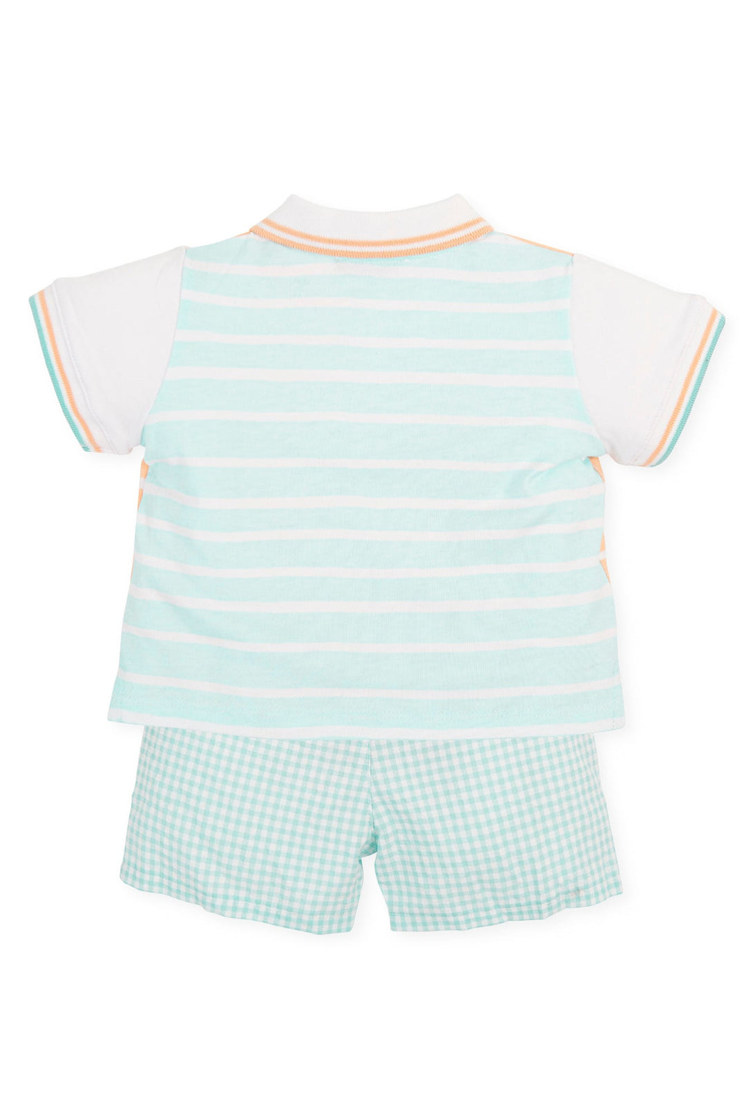 Tutto Piccolo "Gabriel" Peach & Aquamarine Polo Shirt & Shorts - Millie and John