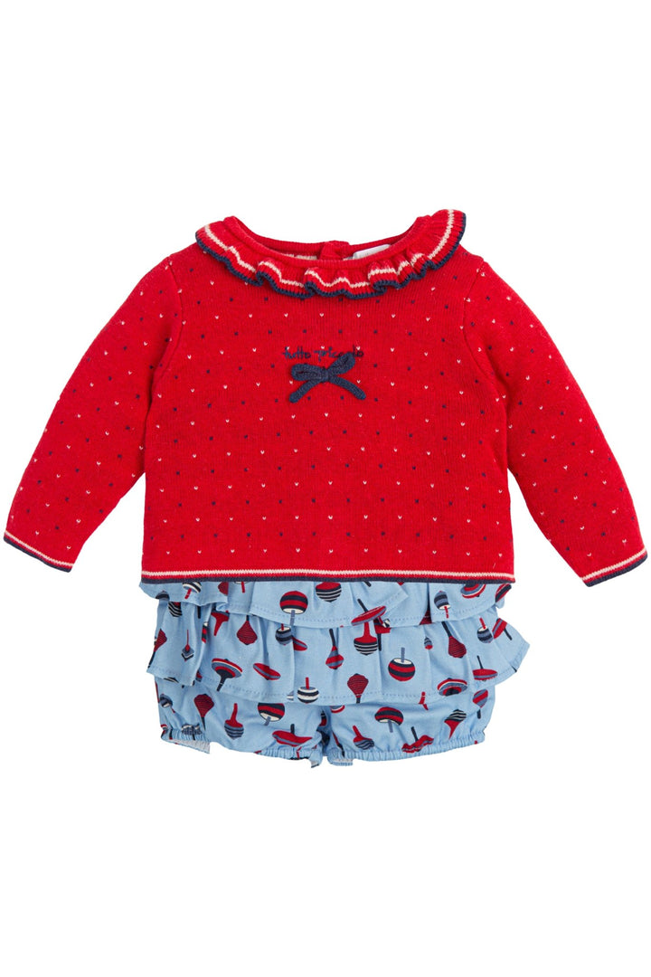 Tutto Piccolo "Myla" Red Knit Jumper & Ruffle Bloomers - Millie and John