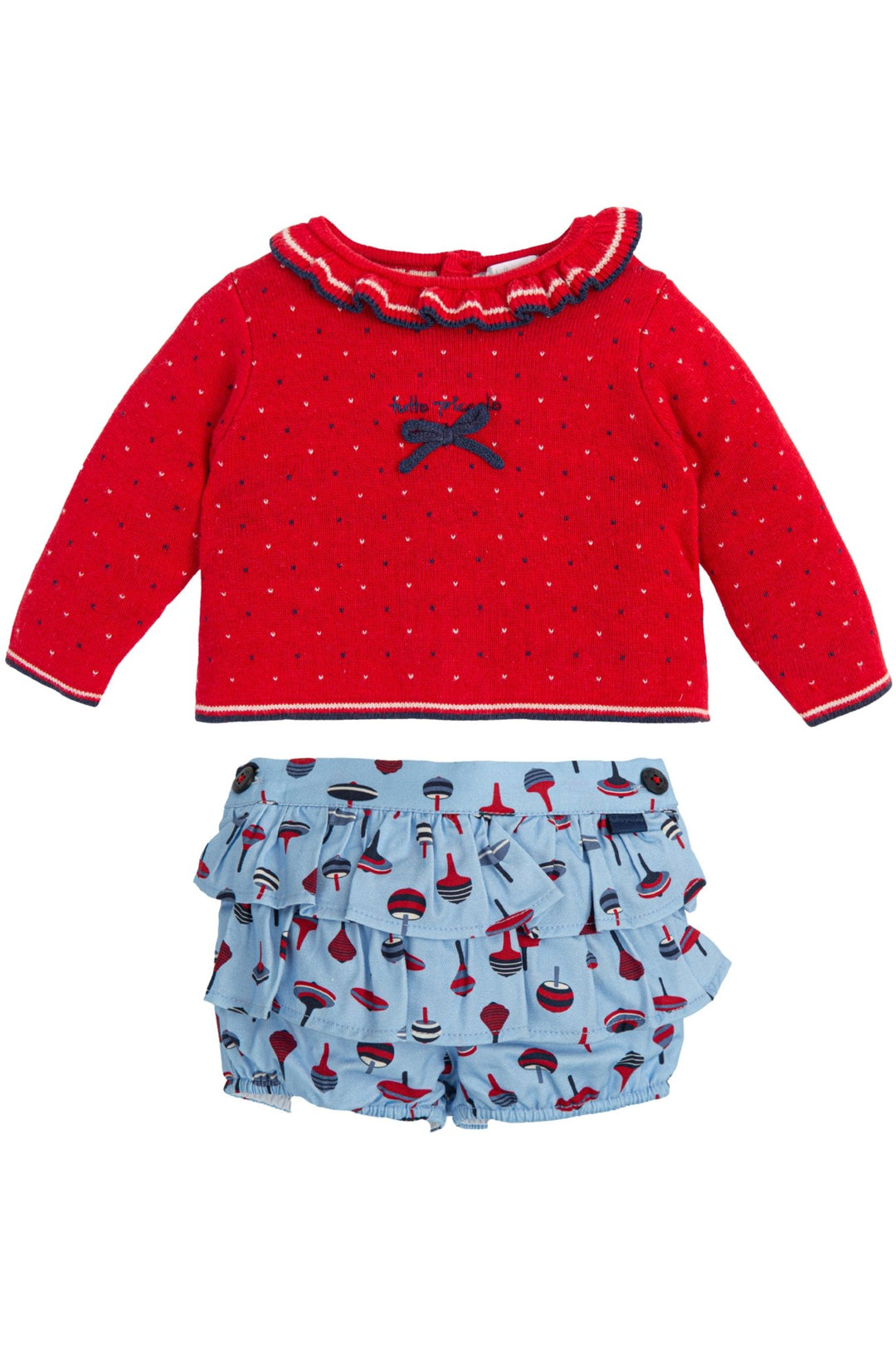 Tutto Piccolo "Myla" Red Knit Jumper & Ruffle Bloomers - Millie and John