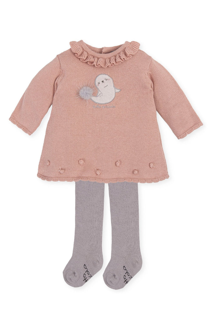 Tutto Piccolo "Samara" Petal Pink Knitted Dress & Tights - Millie and John