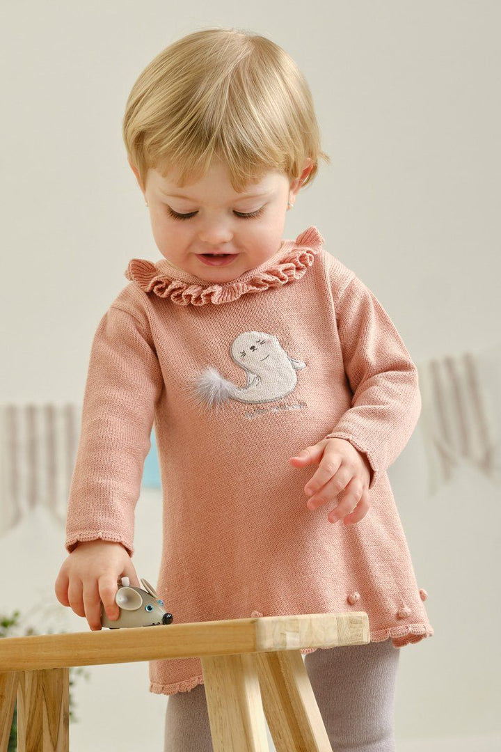 Tutto Piccolo "Samara" Petal Pink Knitted Dress & Tights - Millie and John