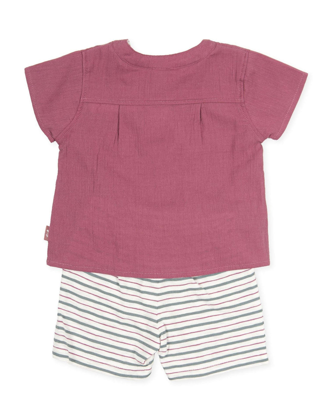 Tutto Piccolo "Zephyr" Plum Cheesecloth T-Shirt & Striped Shorts - Millie and John