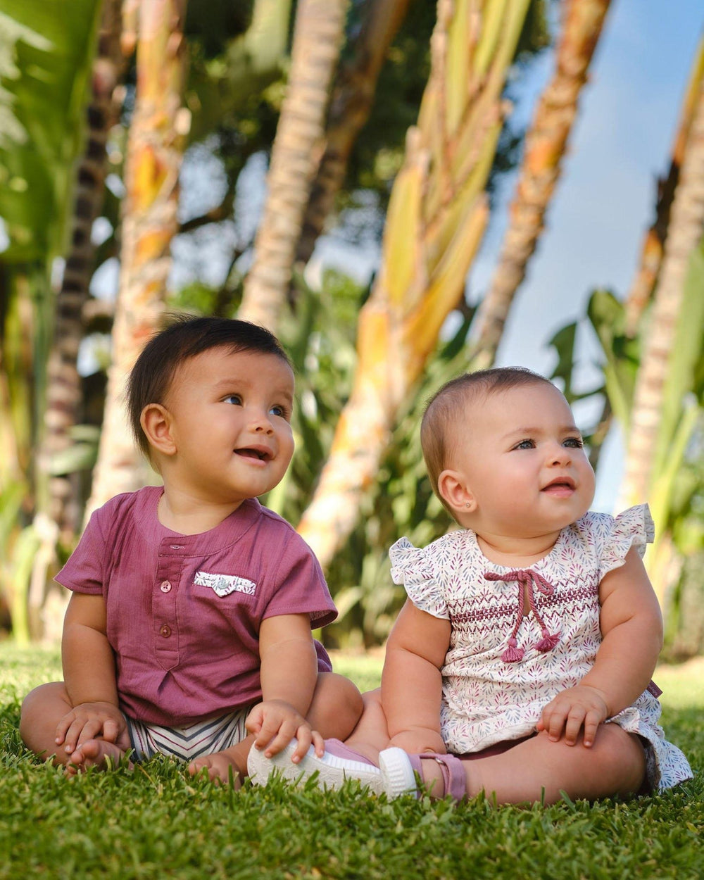 Tutto Piccolo "Zephyr" Plum Cheesecloth T-Shirt & Striped Shorts - Millie and John
