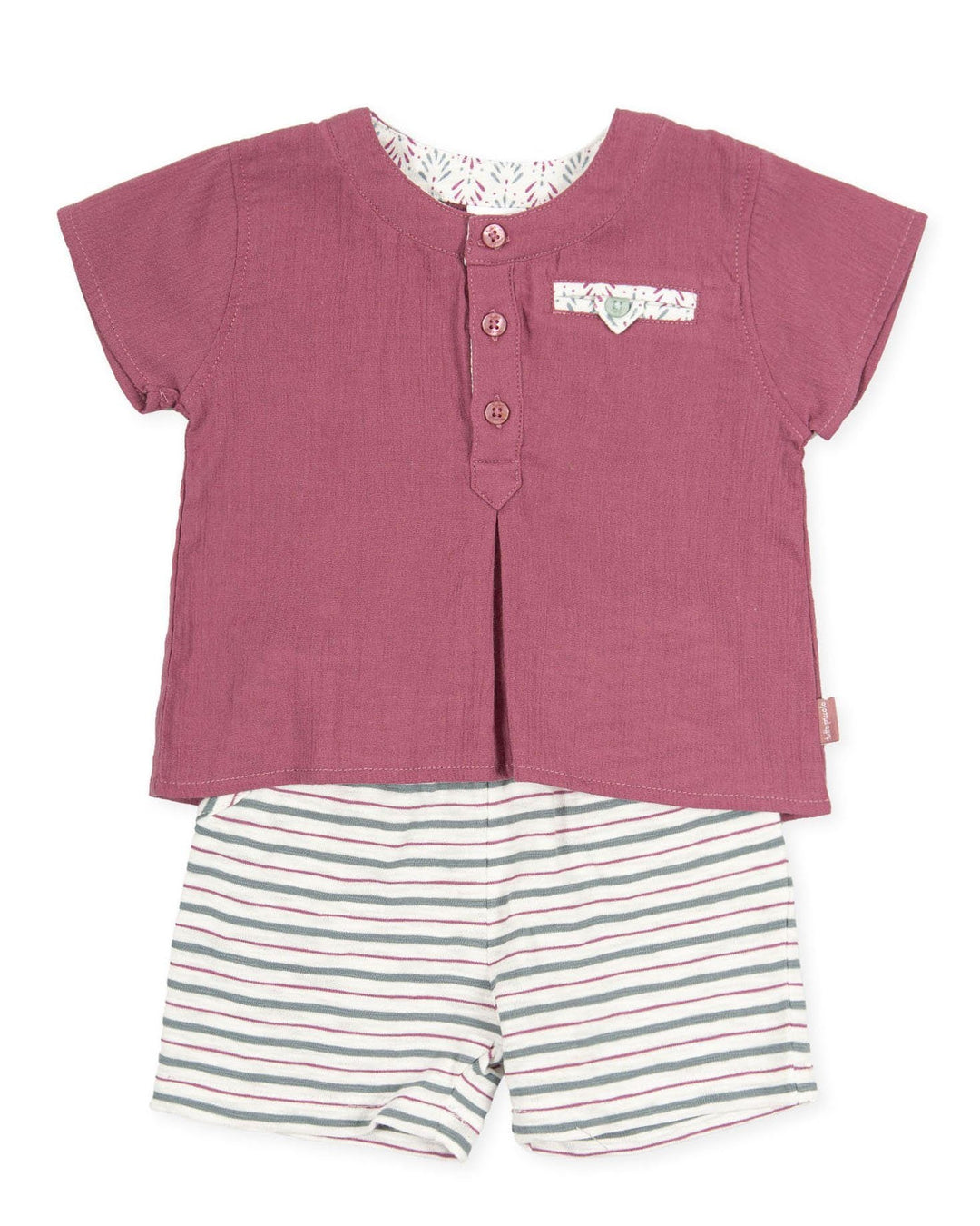 Tutto Piccolo "Zephyr" Plum Cheesecloth T-Shirt & Striped Shorts - Millie and John