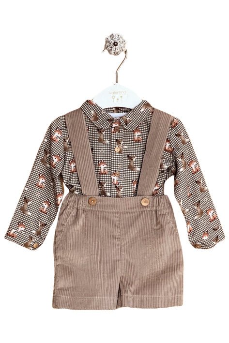 Valentina Bebes "Dimitri" Khaki Fox Shirt & Cord Shorts - Millie and John