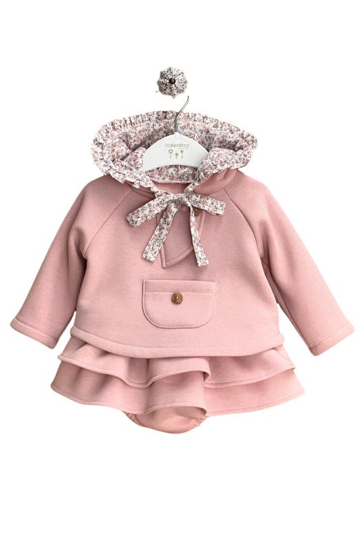Valentina Bebes "Emilia" Dusky Pink Floral Hoodie & Skirt - Millie and John