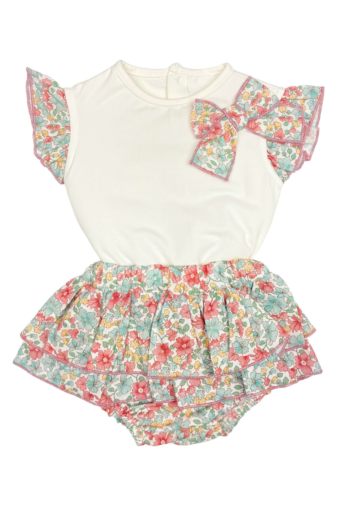 Valentina Bebes "Esther" Dusky Pink Floral Blouse & Skirt - Millie and John