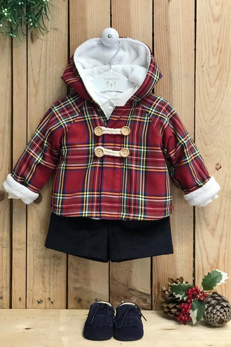 Valentina Bebés "Griffin" Red Tartan Coat, Shirt & Shorts - Millie and John
