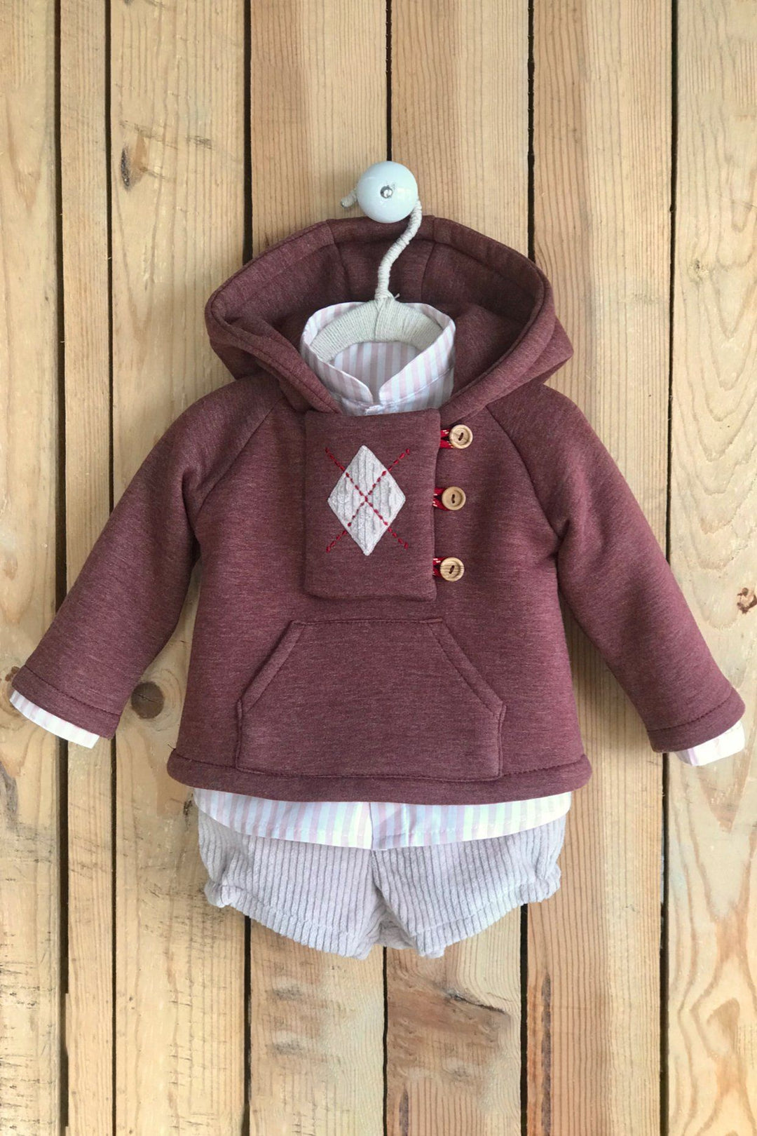 Valentina Bebés "Jonah" Burgundy Hoodie, Shirt & Jam Pants Set - Millie and John