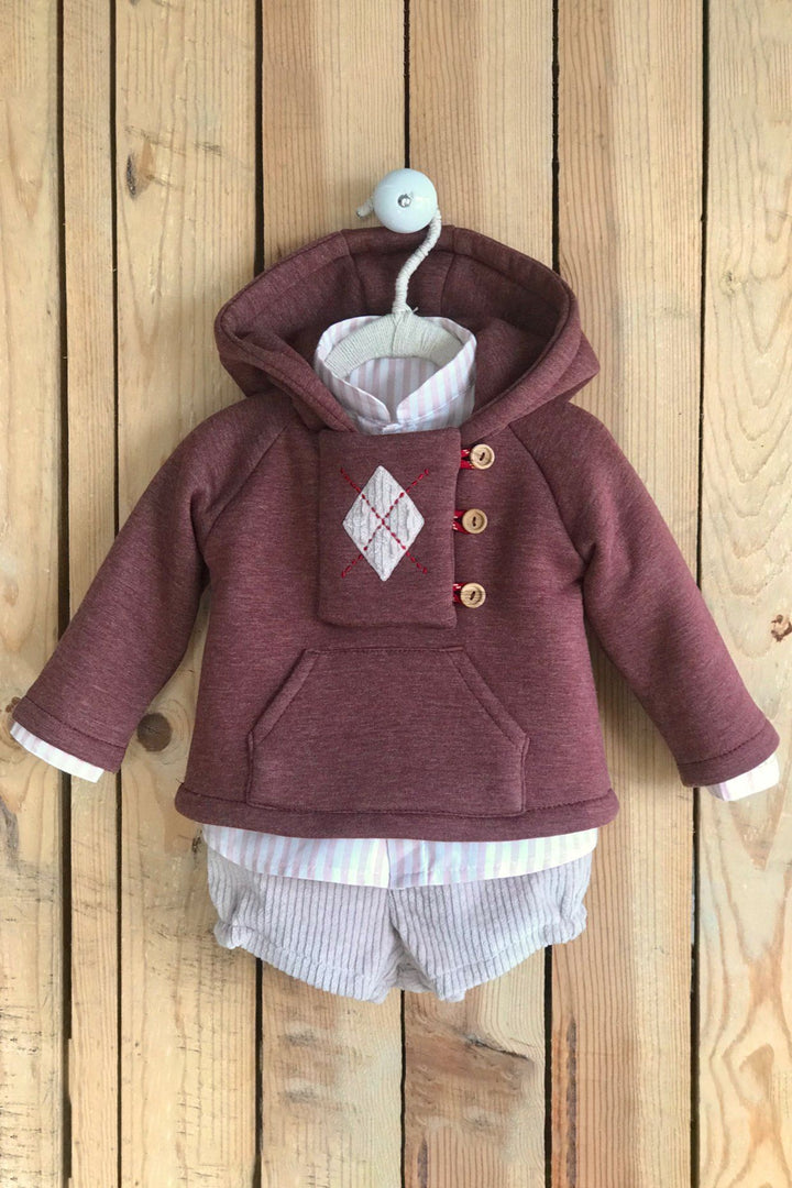 Valentina Bebés "Jonah" Burgundy Hoodie, Shirt & Jam Pants Set - Millie and John