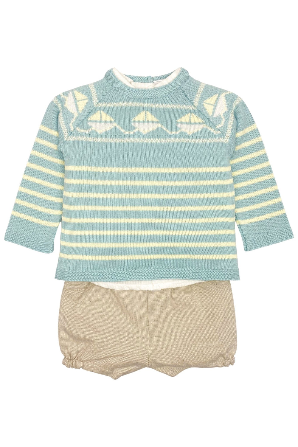 Valentina Bebes "Louis" Sage Green Jumper, Shirt & Shorts - Millie and John