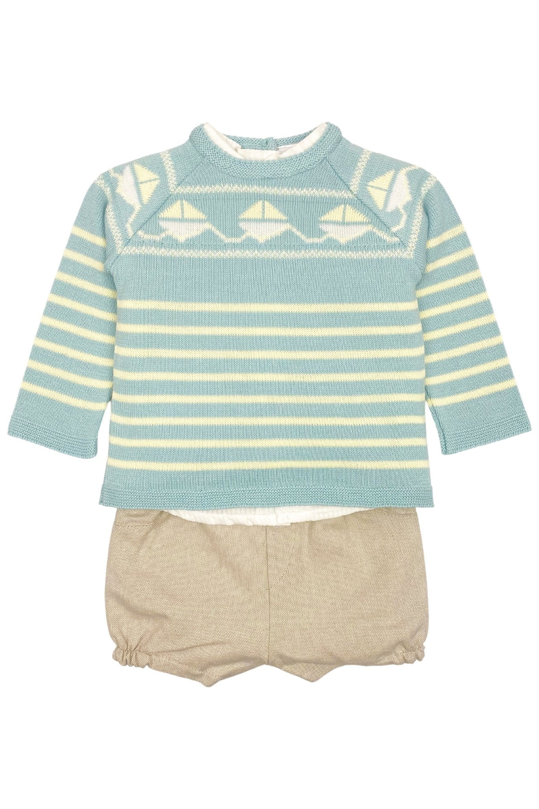 Valentina Bebes "Louis" Sage Green Jumper, Shirt & Shorts - Millie and John