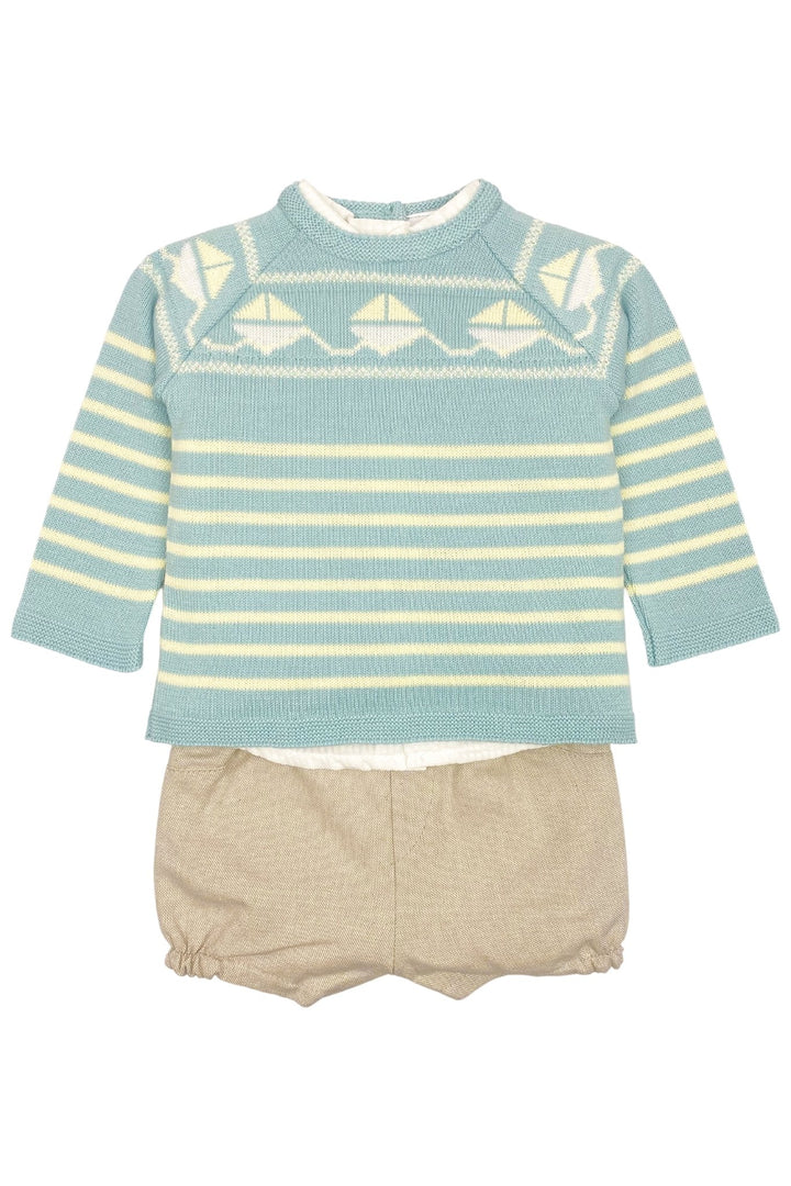 Valentina Bebes "Louis" Sage Green Jumper, Shirt & Shorts - Millie and John