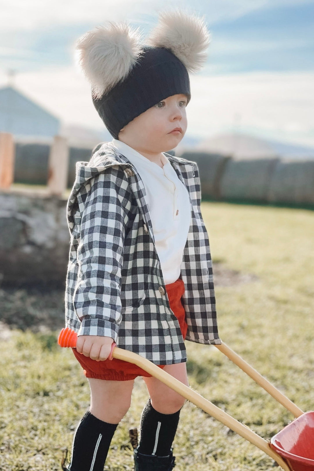 Valentina Bebes "Mateo" Black Gingham Hoodie, Top & Rust Shorts - Millie and John