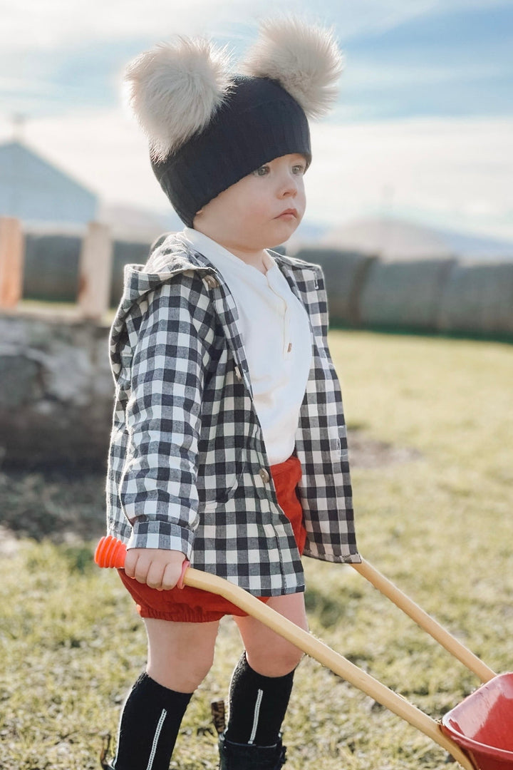 Valentina Bebes "Mateo" Black Gingham Hoodie, Top & Rust Shorts - Millie and John