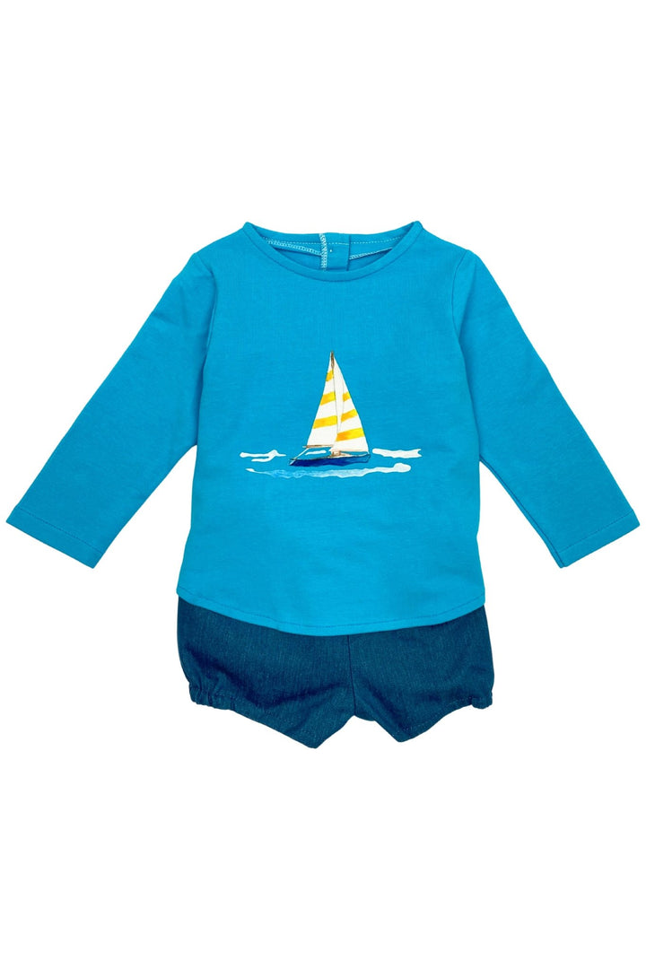 Valentina Bebes "Miles" Dusky Blue Sailboat Top &amp; Shorts - Millie and John