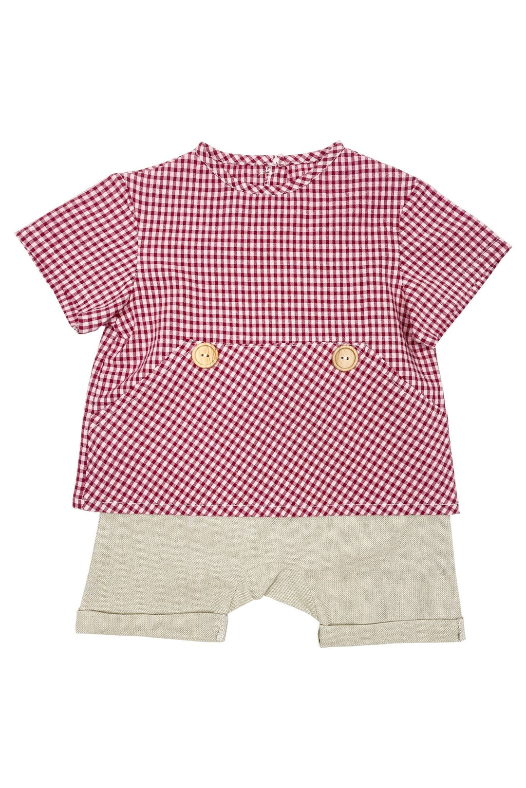 Valentina Bebés "Nathaniel" Burgundy Gingham Shirt & Shorts - Millie and John