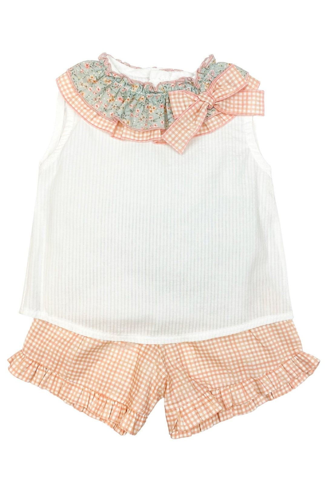 Valentina Bebes "Opal" Floral Blouse & Peach Gingham Shorts - Millie and John