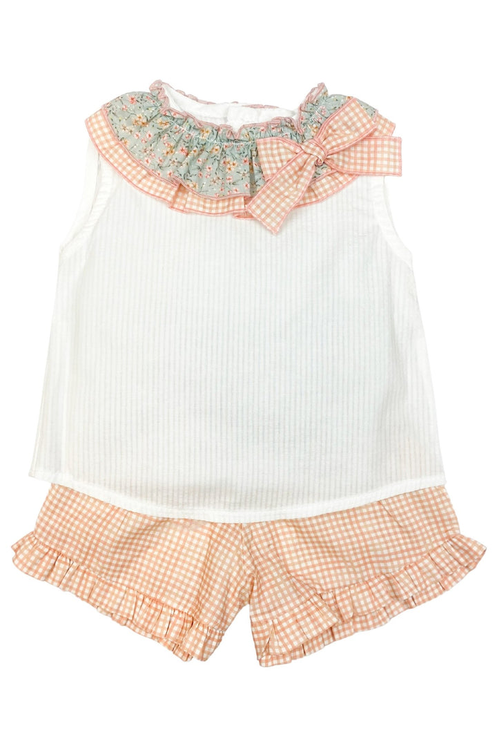 Valentina Bebes "Opal" Floral Blouse & Peach Gingham Shorts - Millie and John